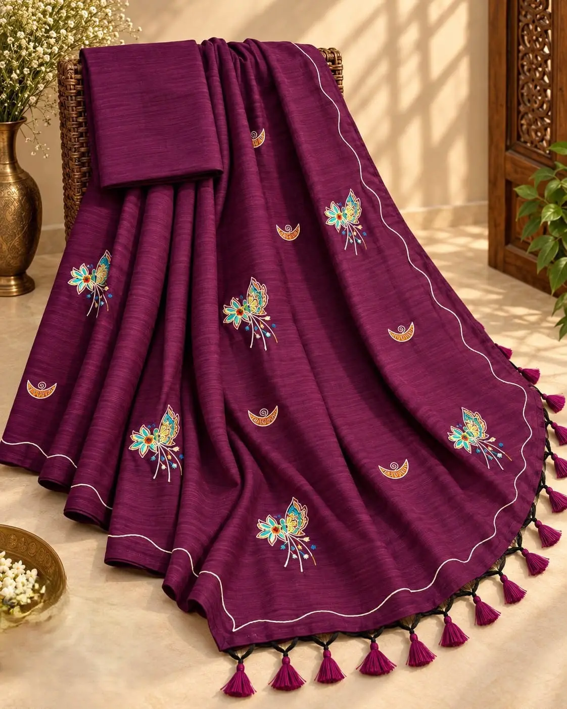 Khadi Cotton Saree with Kali Mundi Work